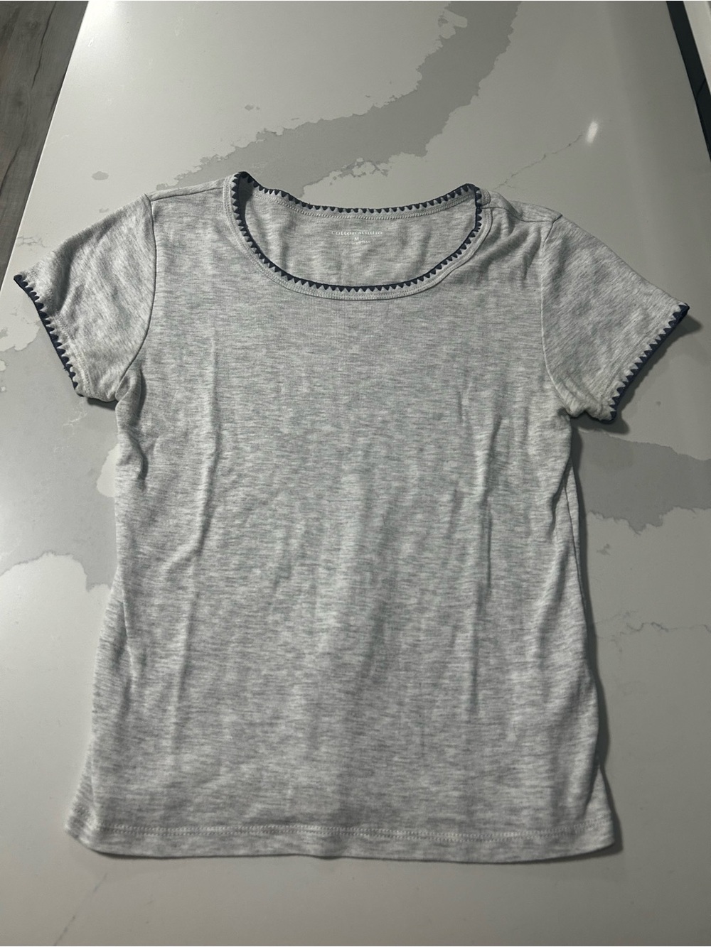 Heather Gray Short Sleeve Tee with Navy Trim